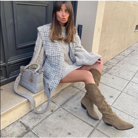 NWT Zara split leather cowboy boots 7.5 - Picture 1 of 9